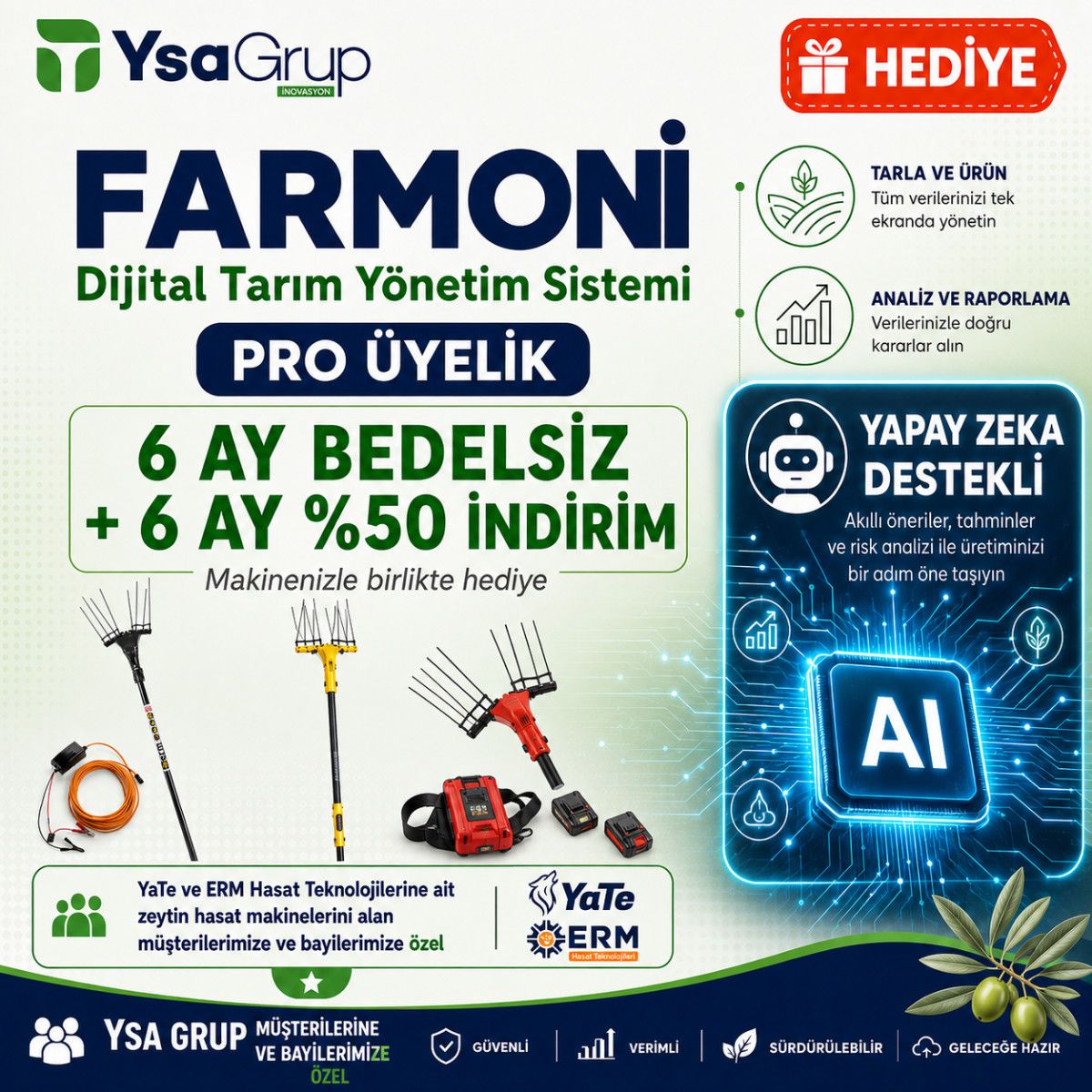 FARMONİ DİJİTAL TARIM YÖNETİM SİSTEMİ( YSA GRUP KAMPANYA KUPONU)-(Pro Üyelik, 6 Ay Bedelsiz   6 Ay %50)