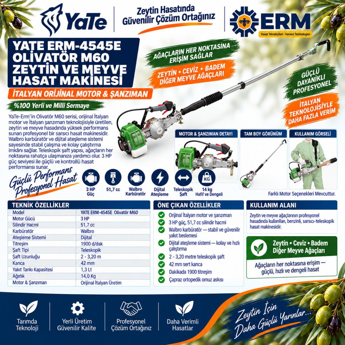 YATE ERM-4545E OLİVATÖR M60 ZEYTİN VE MEYVE HASAT MAKİNESİ