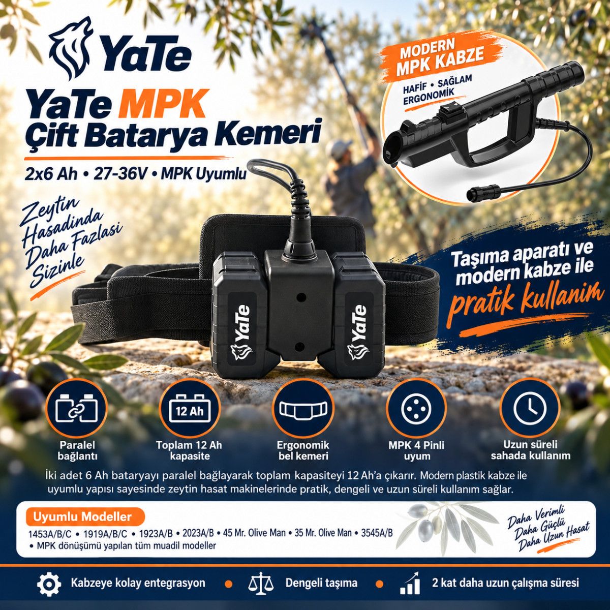YATE MPK BEL TİPİ ÇİFT BATARYA-AKÜ TAŞIMA KEMERİ  2X6 AH :27-36V 12AH