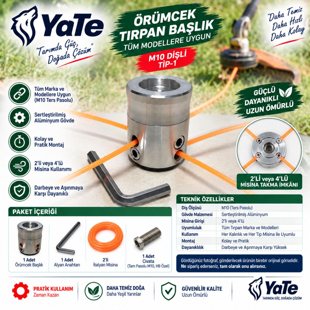 YATE ÖRÜMCEK TIRPAN BAŞLIK TÜM MODELLERE UYGUN M10 DİŞLİ TİP-1