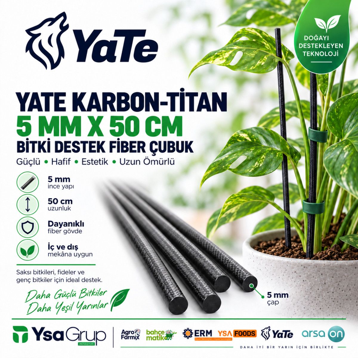 YATE KARBON-TİTAN 5 MM X 50 CM BİTKİ DESTEK FİBER ÇUBUK