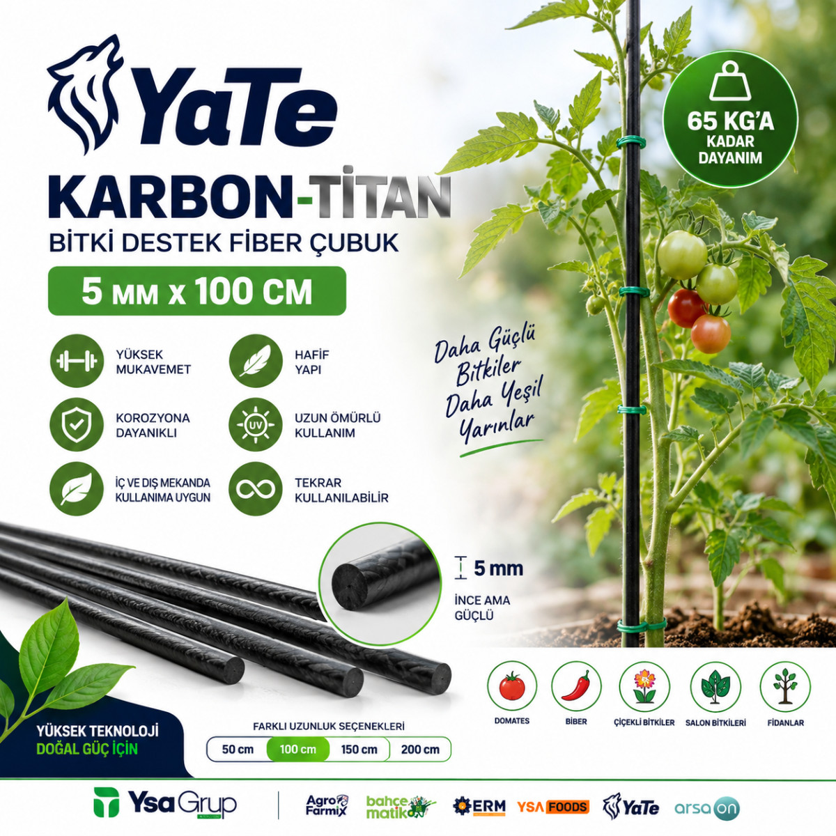 YATE KARBON-TİTAN 5 MM X 100 CM BİTKİ DESTEK FİBER ÇUBUK