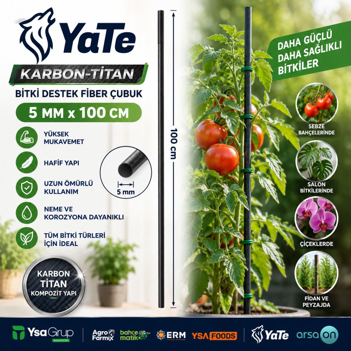 YATE KARBON-TİTAN 5 MM X 100 CM BİTKİ DESTEK FİBER ÇUBUK