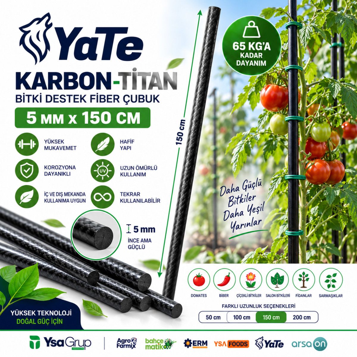 YATE KARBON-TİTAN 5 MM X 150 CM BİTKİ DESTEK FİBER ÇUBUK