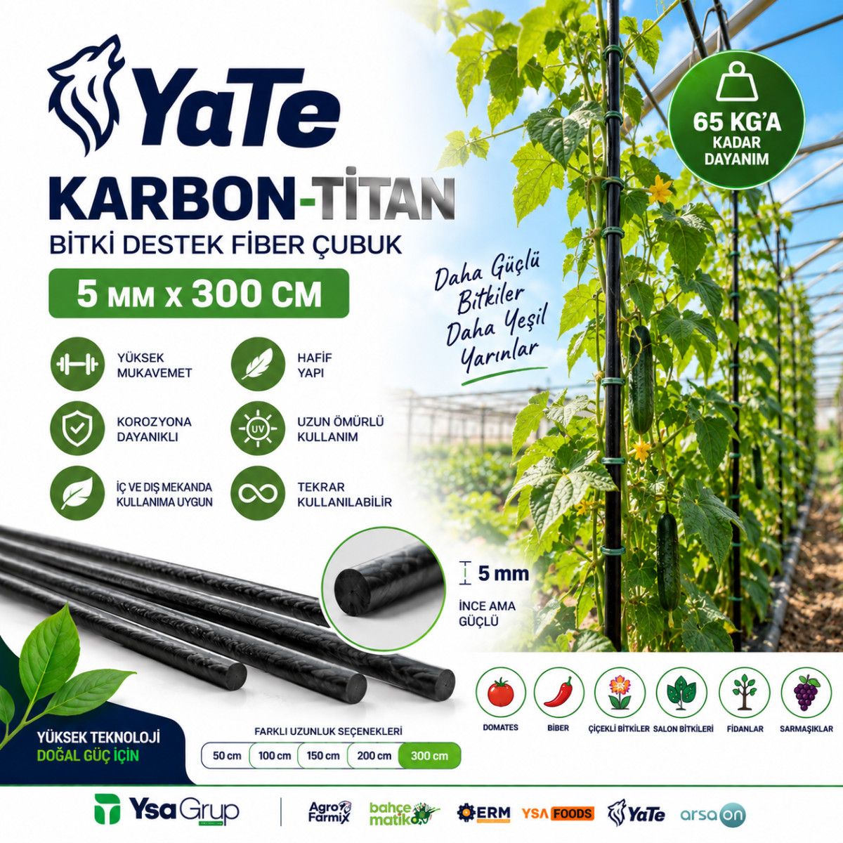 YATE KARBON-TİTAN 5 MM X 300 CM BİTKİ DESTEK FİBER ÇUBUK
