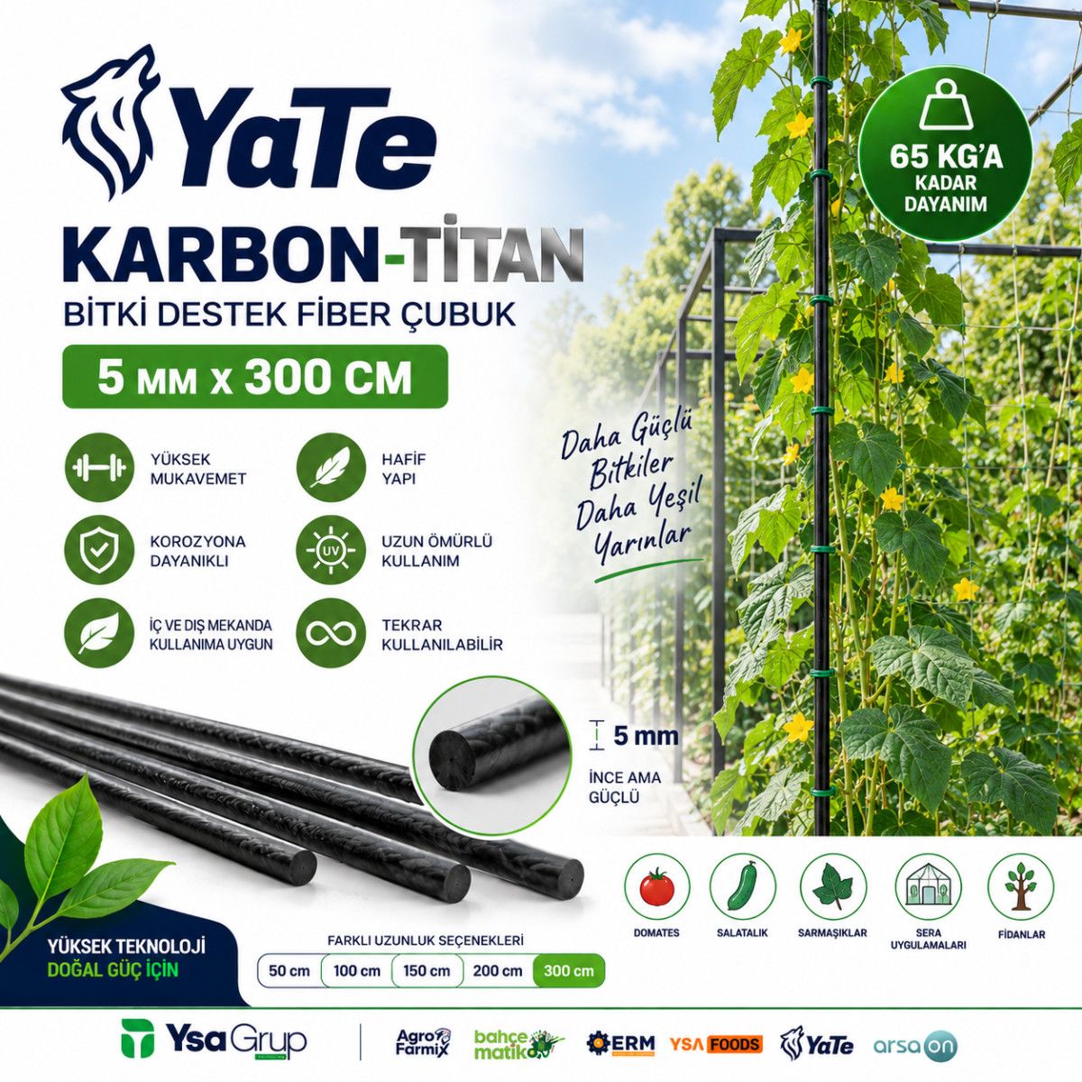 YATE KARBON-TİTAN 5 MM X 300 CM BİTKİ DESTEK FİBER ÇUBUK