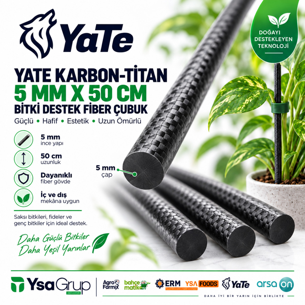 YATE KARBON-TİTAN 5 MM X 50 CM BİTKİ DESTEK FİBER ÇUBUK