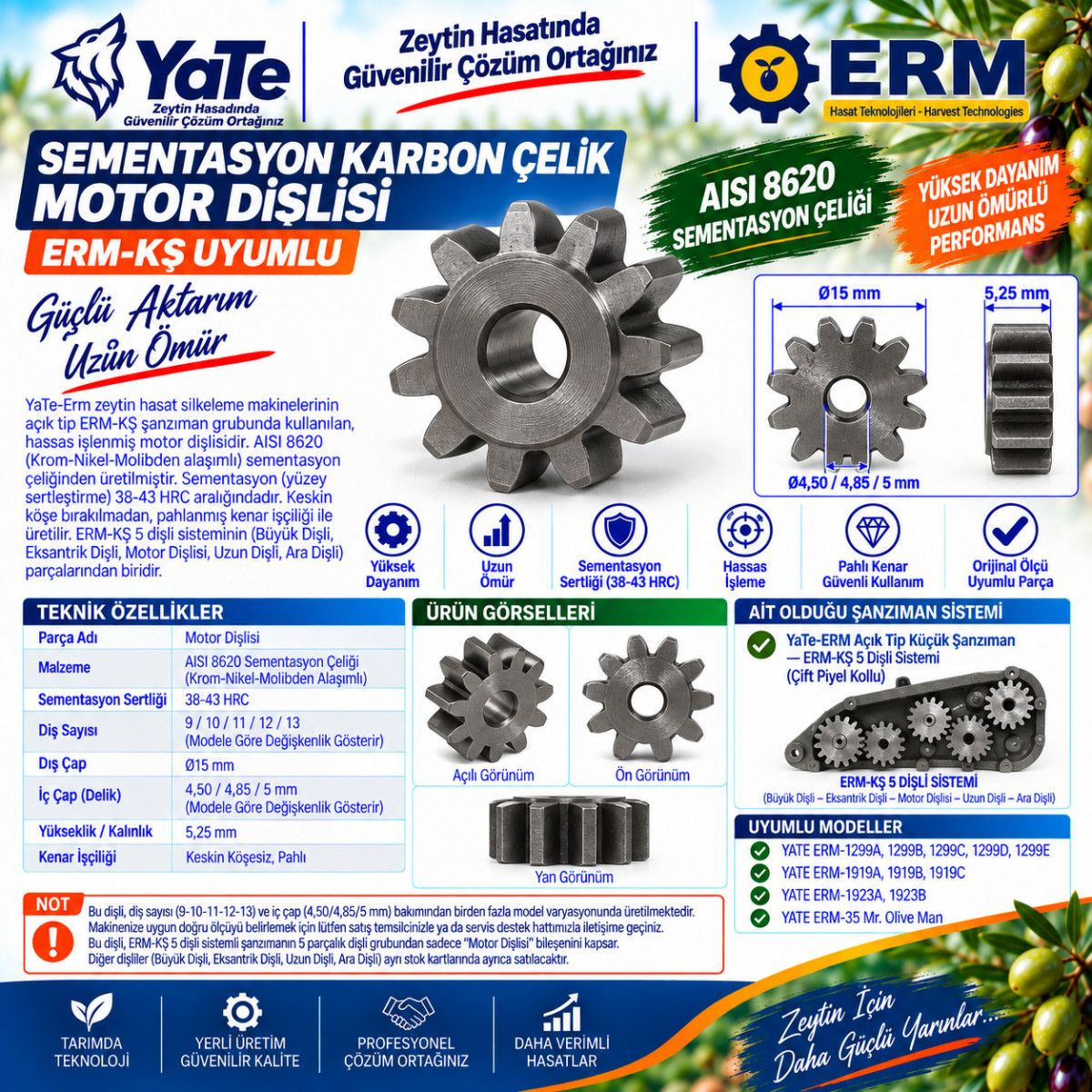 SEMENTASYON KARBON ÇELİK ALAŞIMLI MOTOR DİŞLİSİ ERM-KŞ UYUMLU