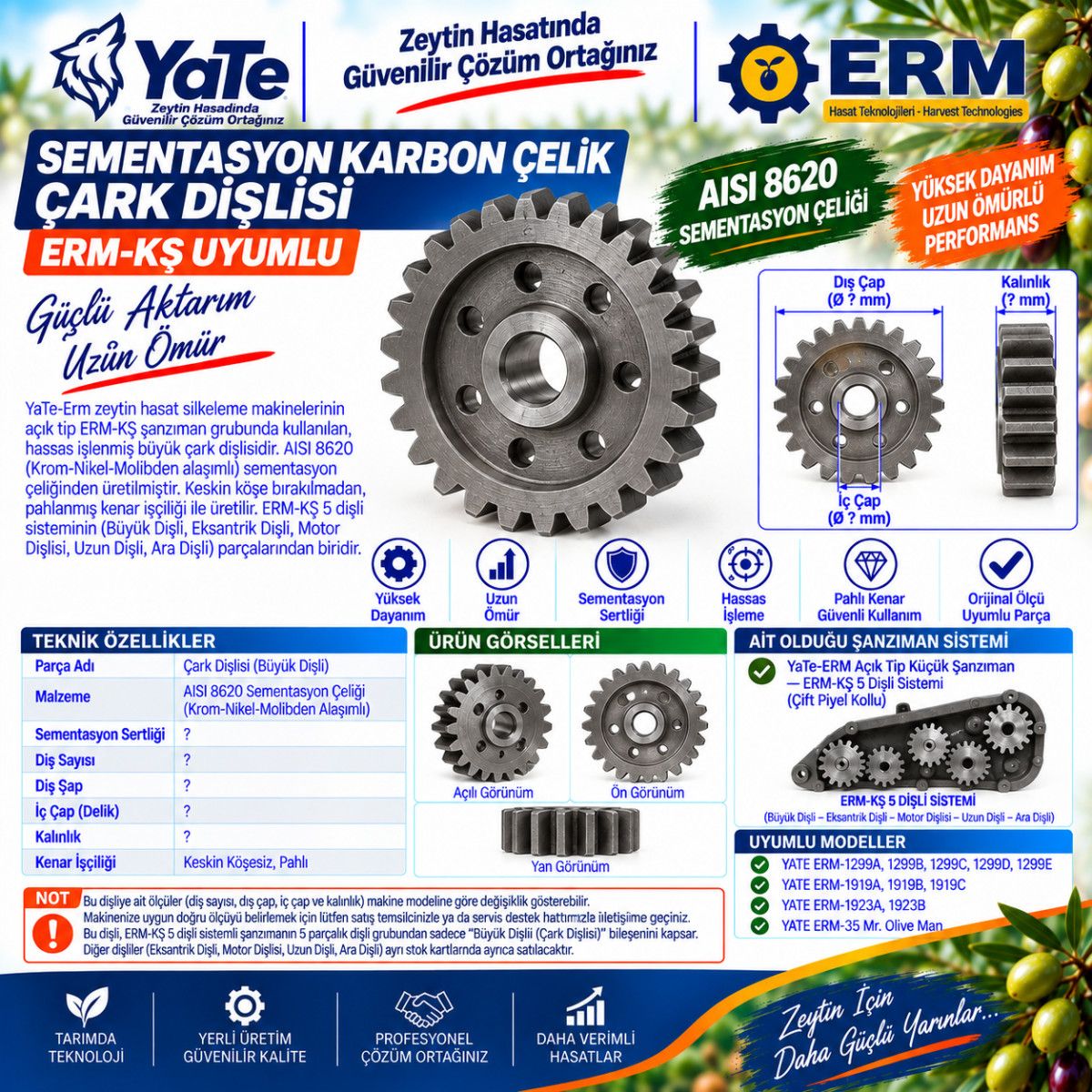 SEMENTASYON KARBON ÇELİK ALAŞIMLI EKSANTRİK DİŞLİSİ ERM-KŞ UYUMLU