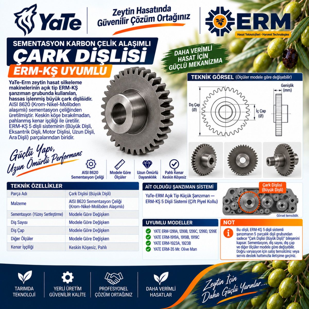 SEMENTASYON KARBON ÇELİK ALAŞIMLI EKSANTRİK DİŞLİSİ ERM-KŞ UYUMLU