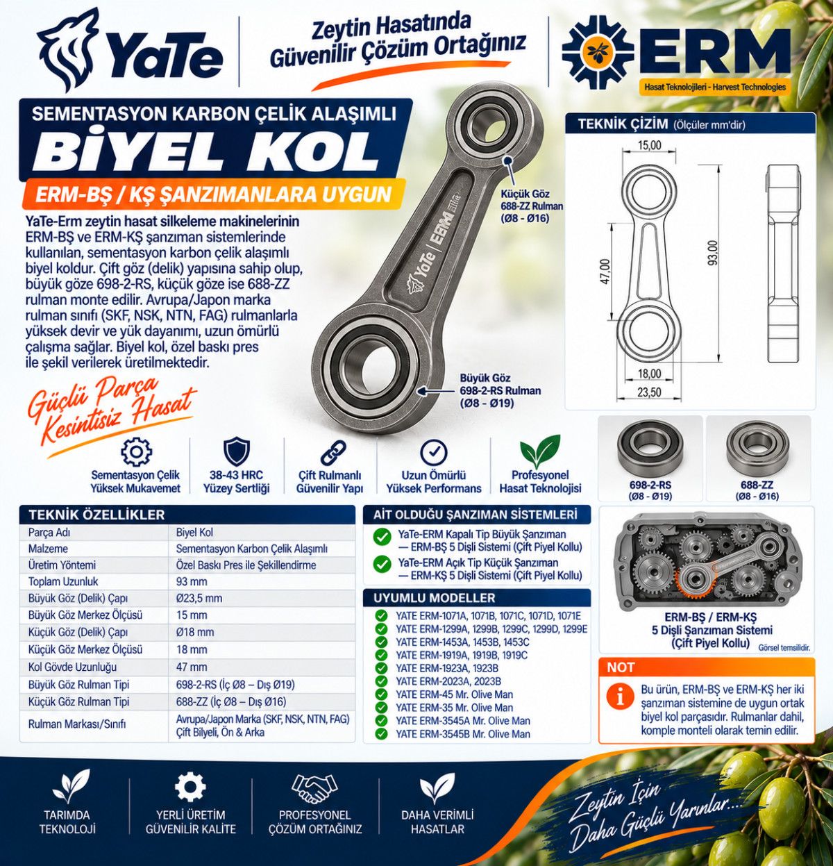  SEMENTASYON KARBON ÇELİK ALAŞIMLI ERM BŞ-KŞ ŞANZIMANLARA UYGUN BİYEL KOL 