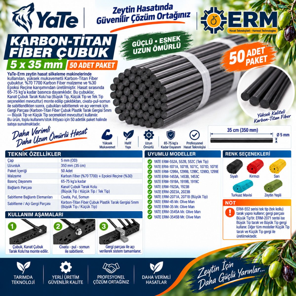 KARBON-TİTAN FİBER ÇUBUK 5X35 MM-(50 ADET)