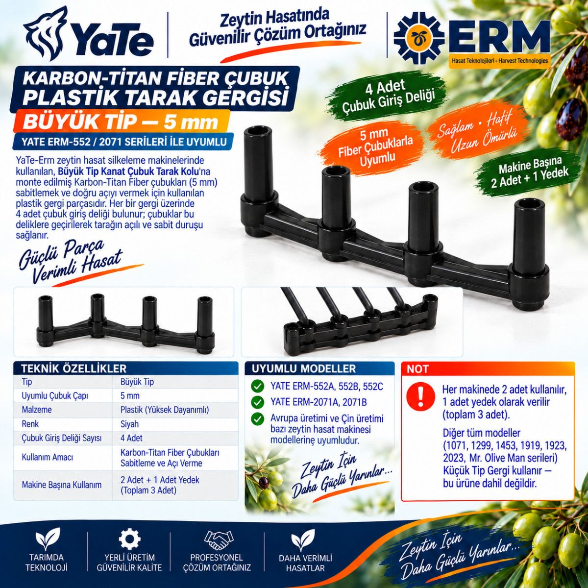 KARBON-TİTAN FİBER ÇUBUK PLASTİK TARAK GERGİSİ BÜYÜK TİP- 5 MM