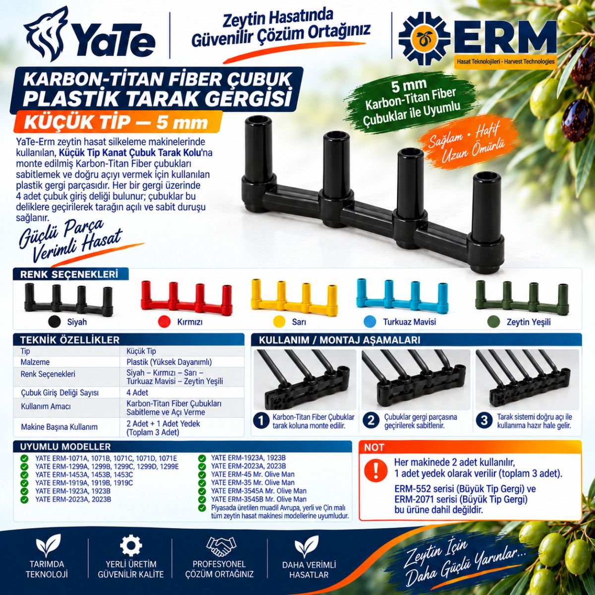 KARBON-TİTAN FİBER ÇUBUK PLASTİK TARAK GERGİSİ KÜÇÜK TİP- 5 MM