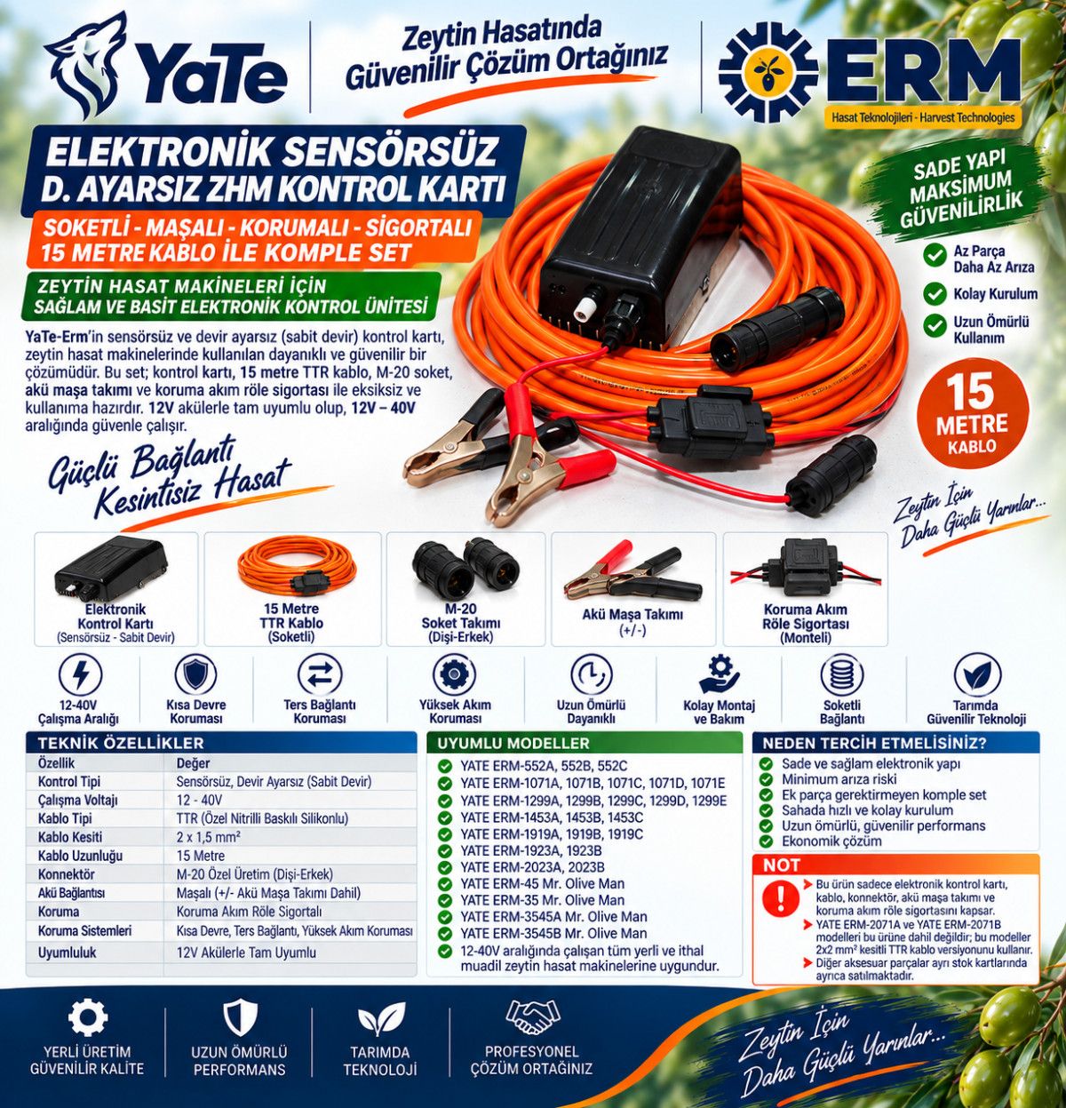 ELEKTRONİK SENSÖRSÜZ D.AYARSIZ ZHM KONTROL KARTI (SOKETLİ-MAŞALI-KORUMALI-SİGORTALI 15 METRE KABLO İLE )