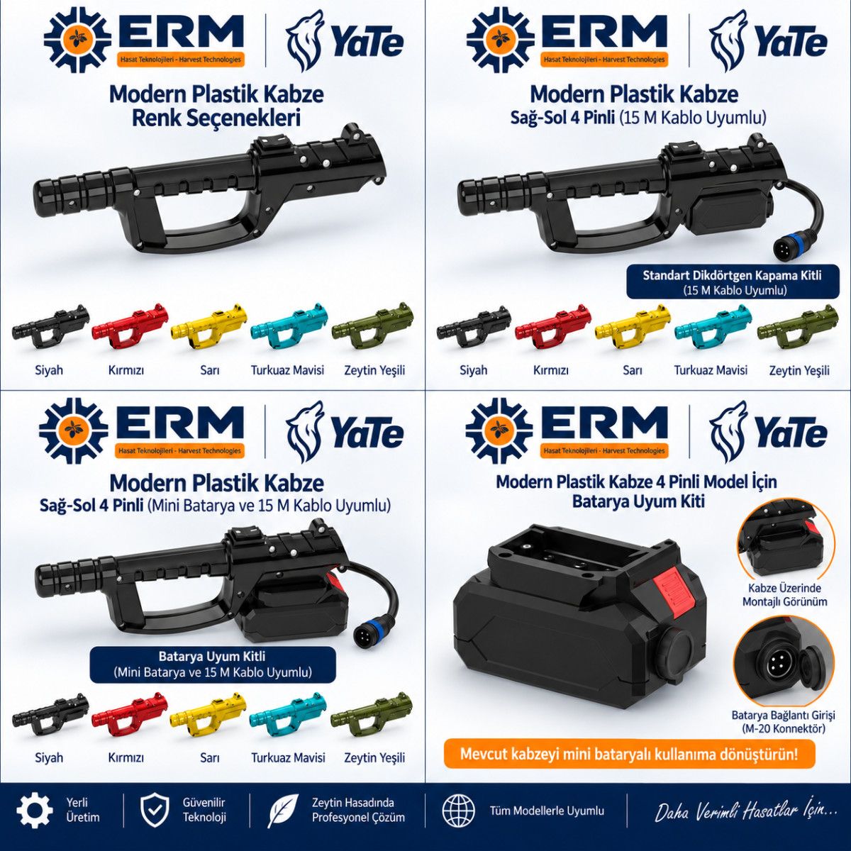 MODERN PLASTİK KABZE SAĞ-SOL 4 PINLI MODEL İÇİN BATARYA UYUM KİTİ