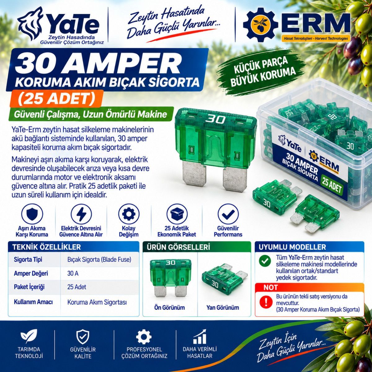 30 AMPER KORUMA AKIM BIÇAK SİGORTA-(25 ADET)